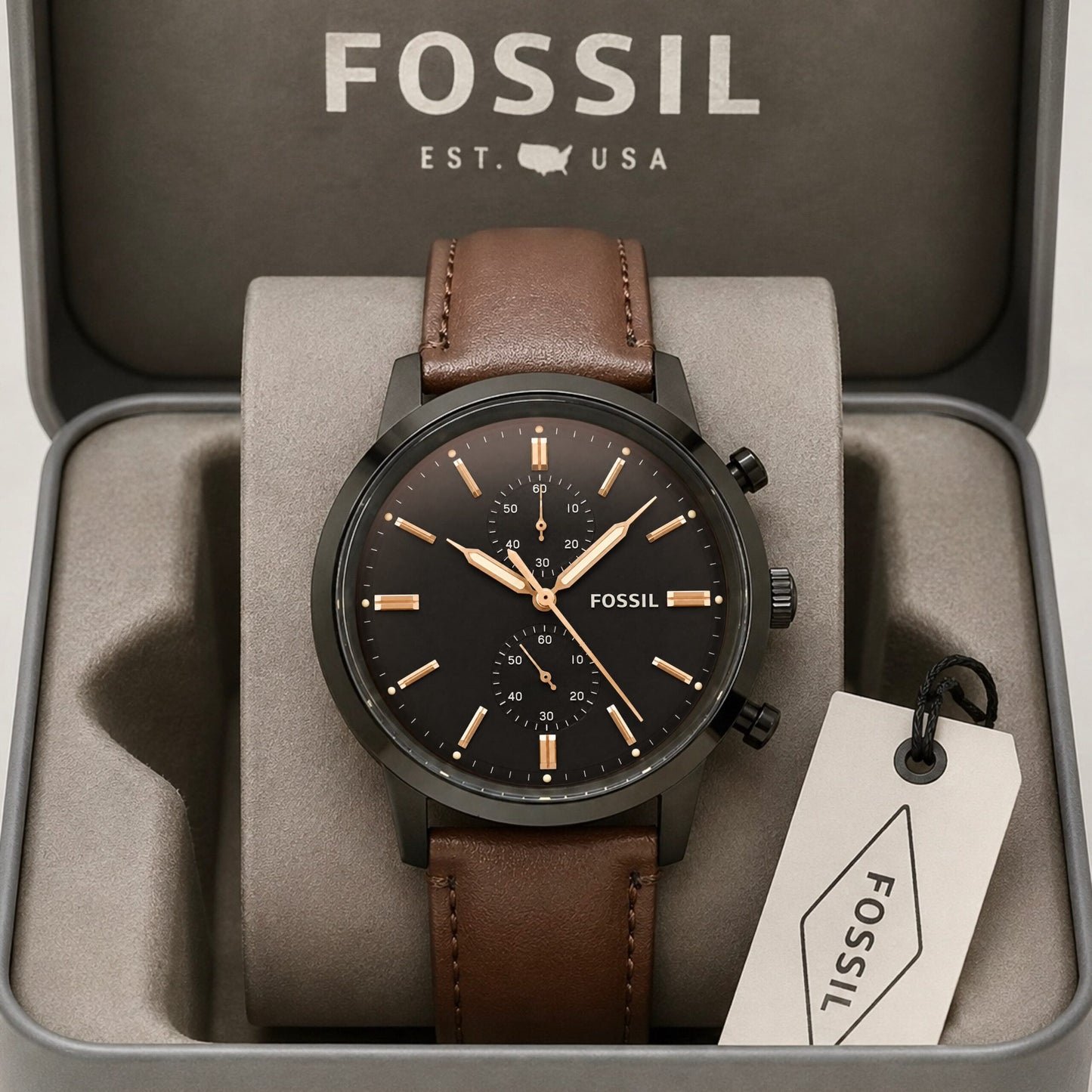 Fossil Brown Sunburst Dial Chronograph