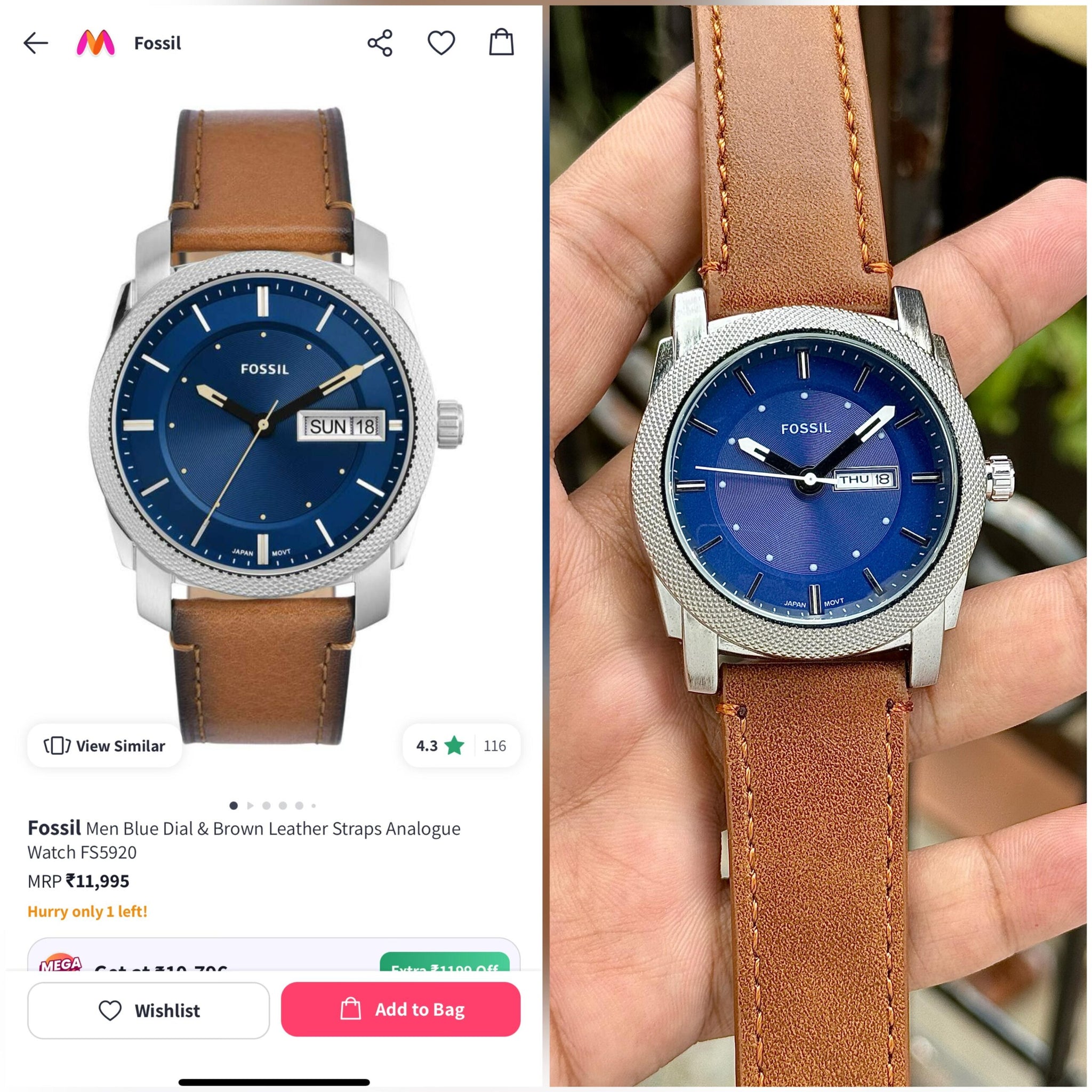 Fossil Blue Sunburst Dial Quartz