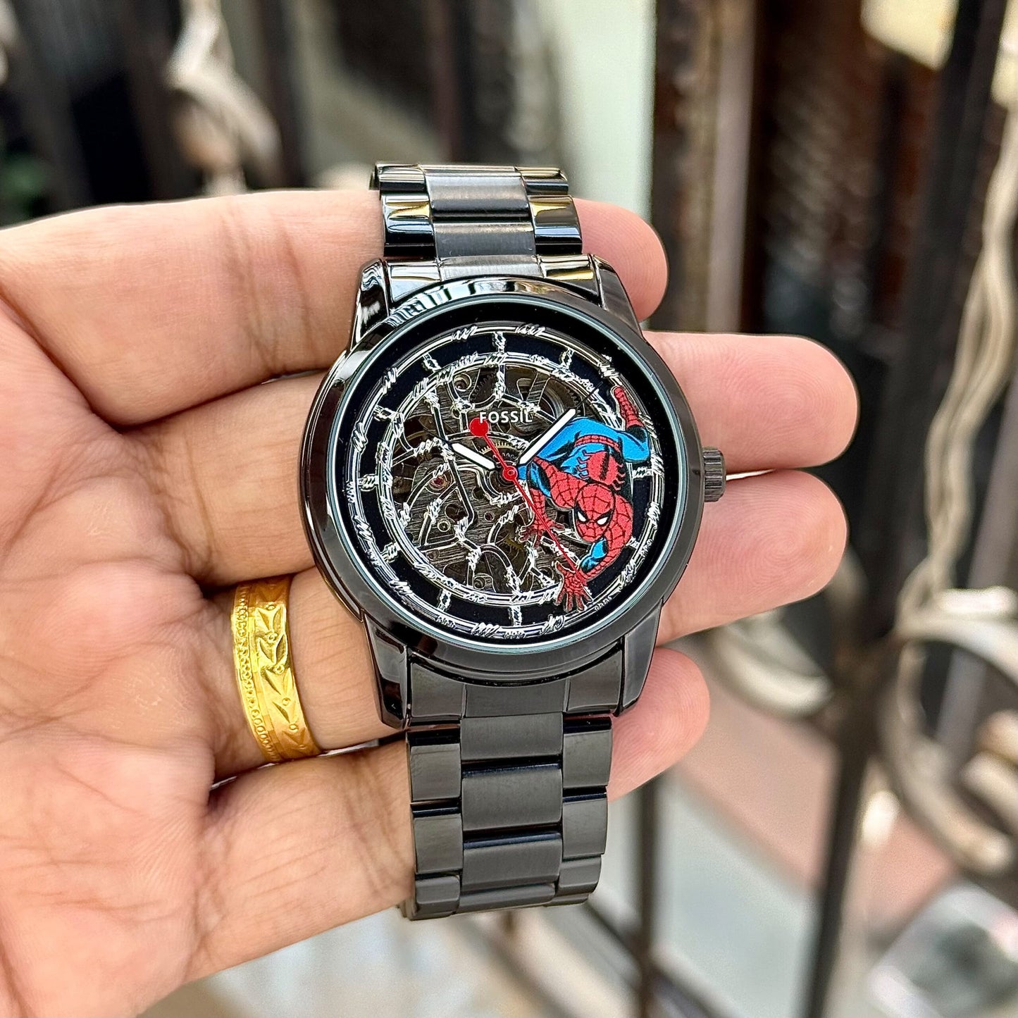 Fossil Marvel Black Skeleton Dial Automatic