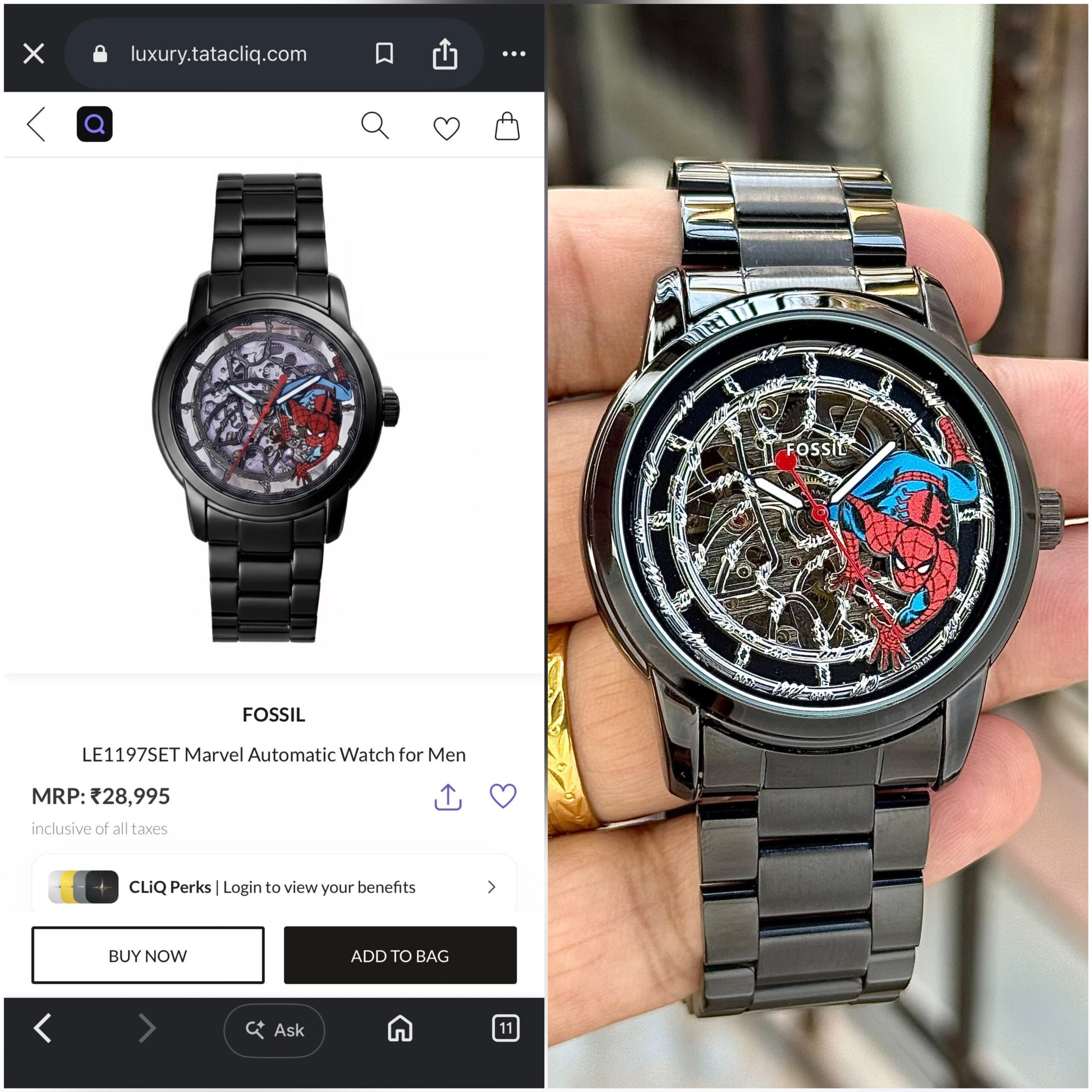 Fossil Marvel Black Skeleton Dial Automatic