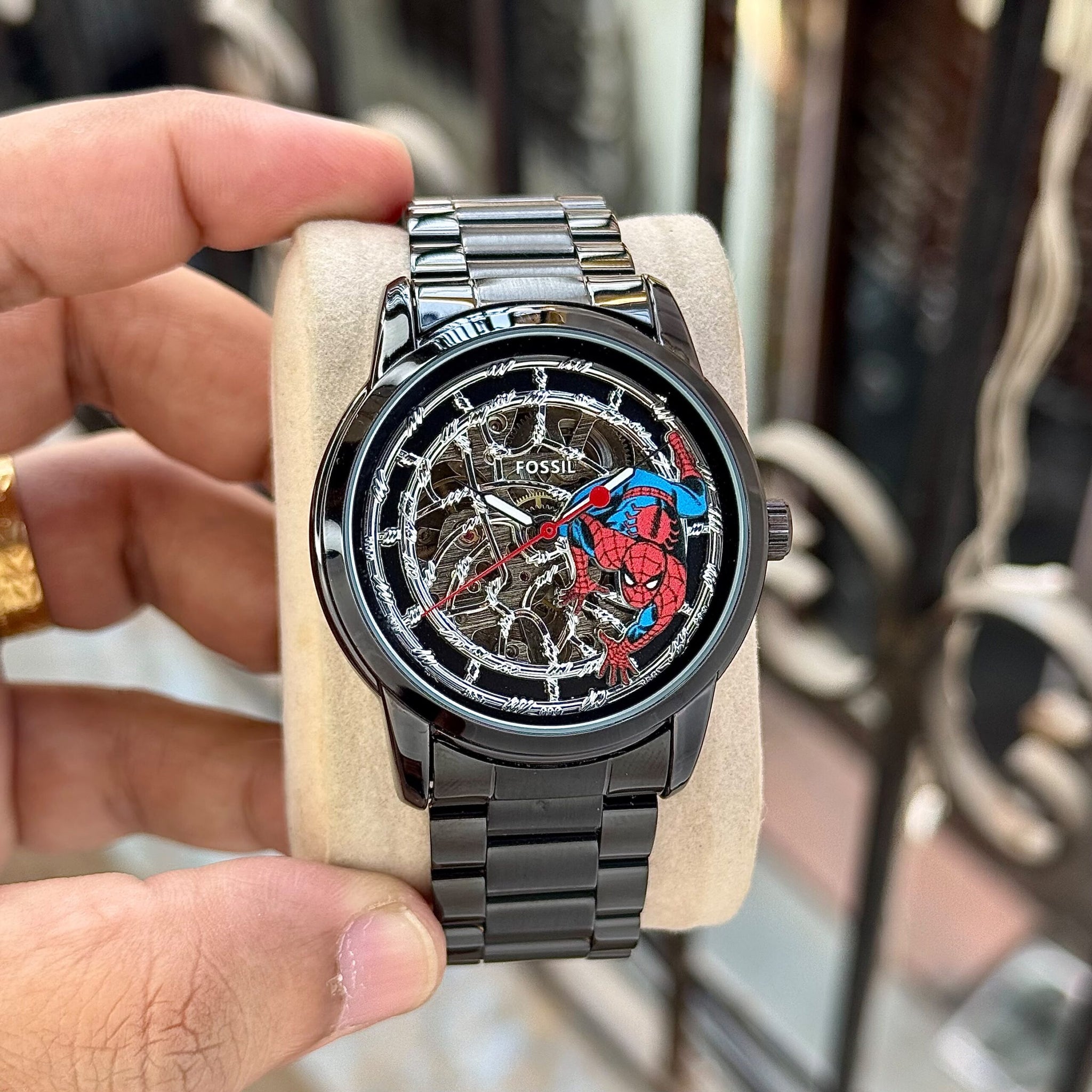 Fossil Marvel Black Skeleton Dial Automatic