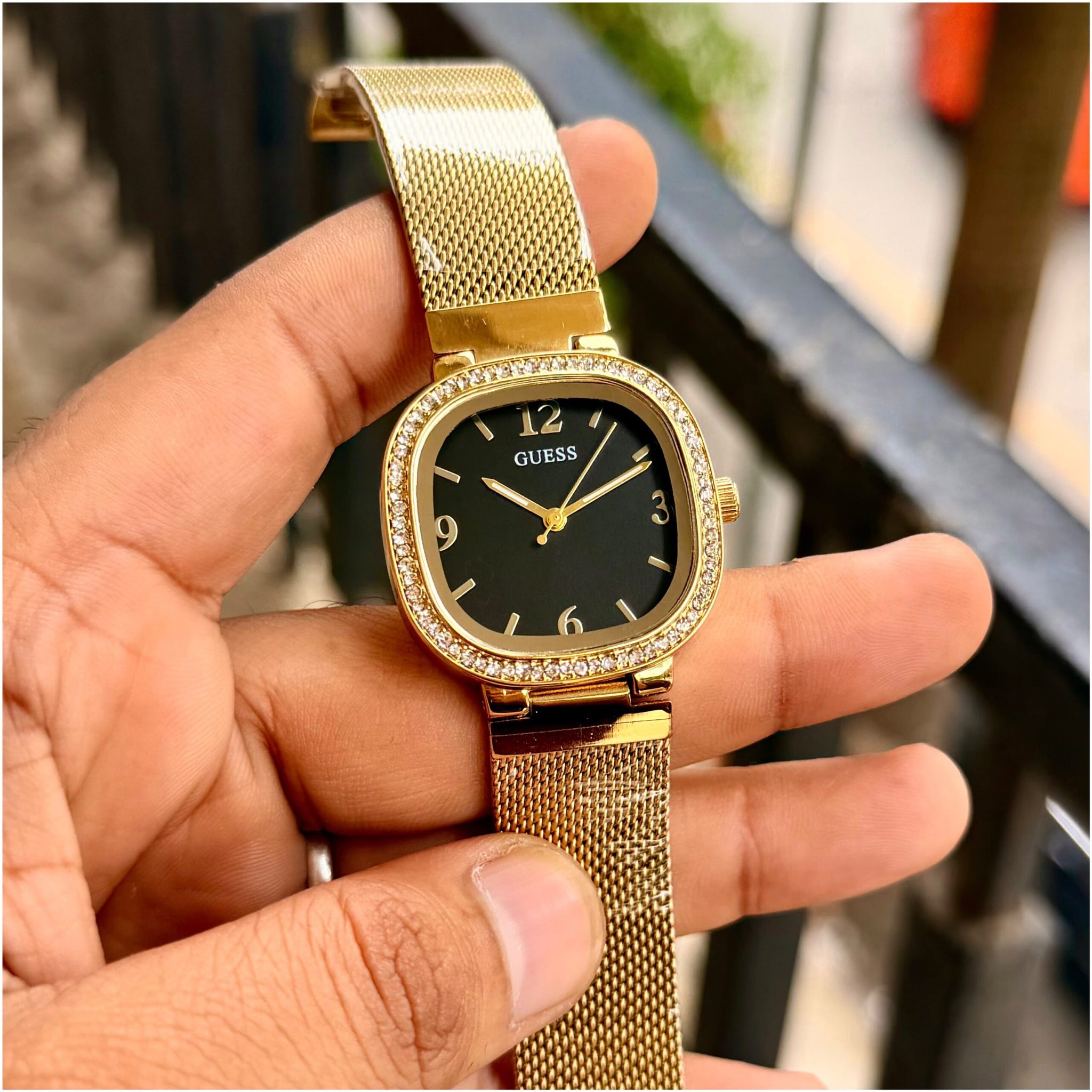 Guess Square Golden Tone Quartz