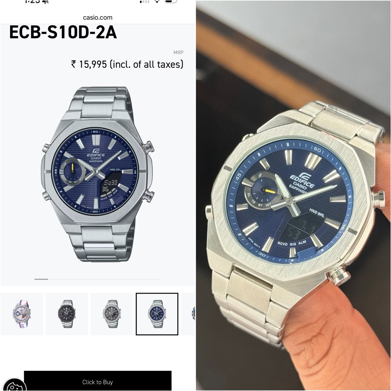 Edifice Casio ECB-S10D-2A Blue Dial