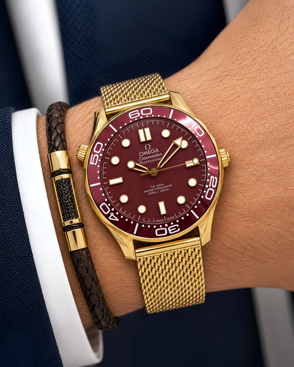 Omega Seamaster Wine Red Wave-Pattern Dial