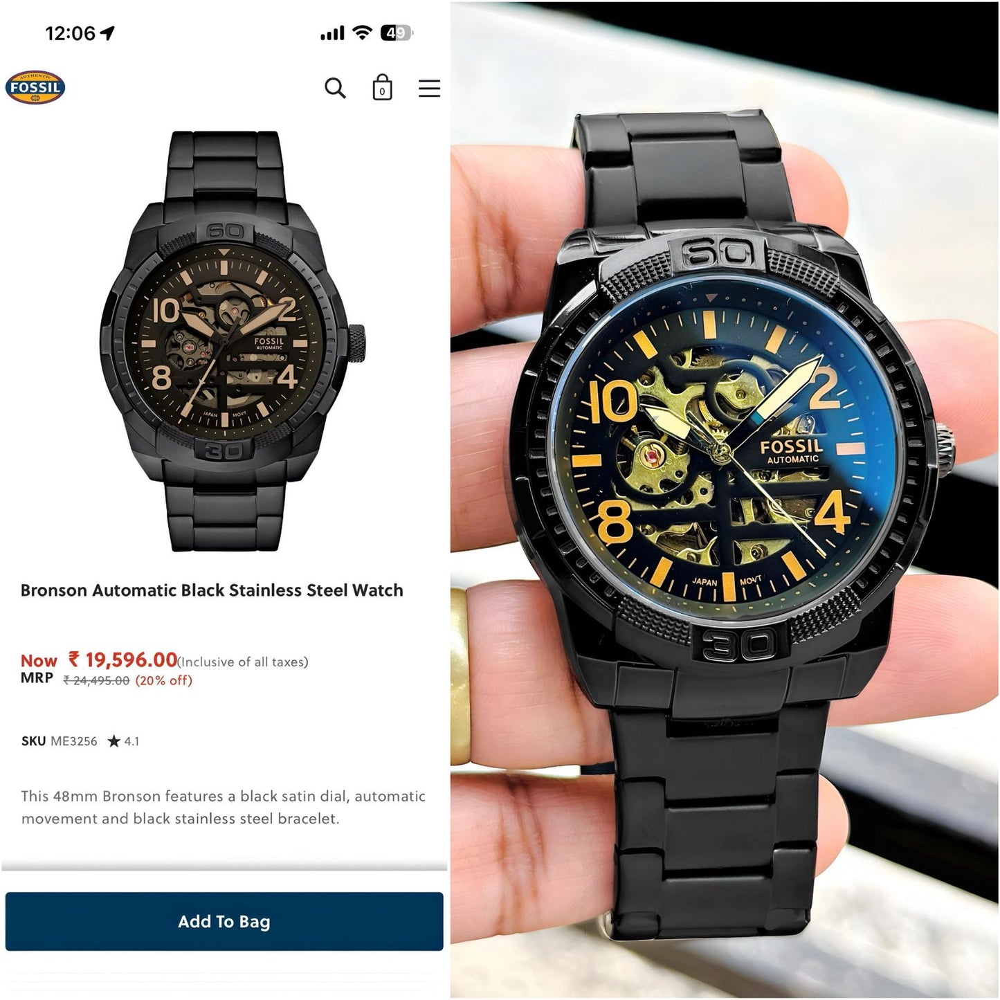 Fossil Bronson Automatic Black Dial