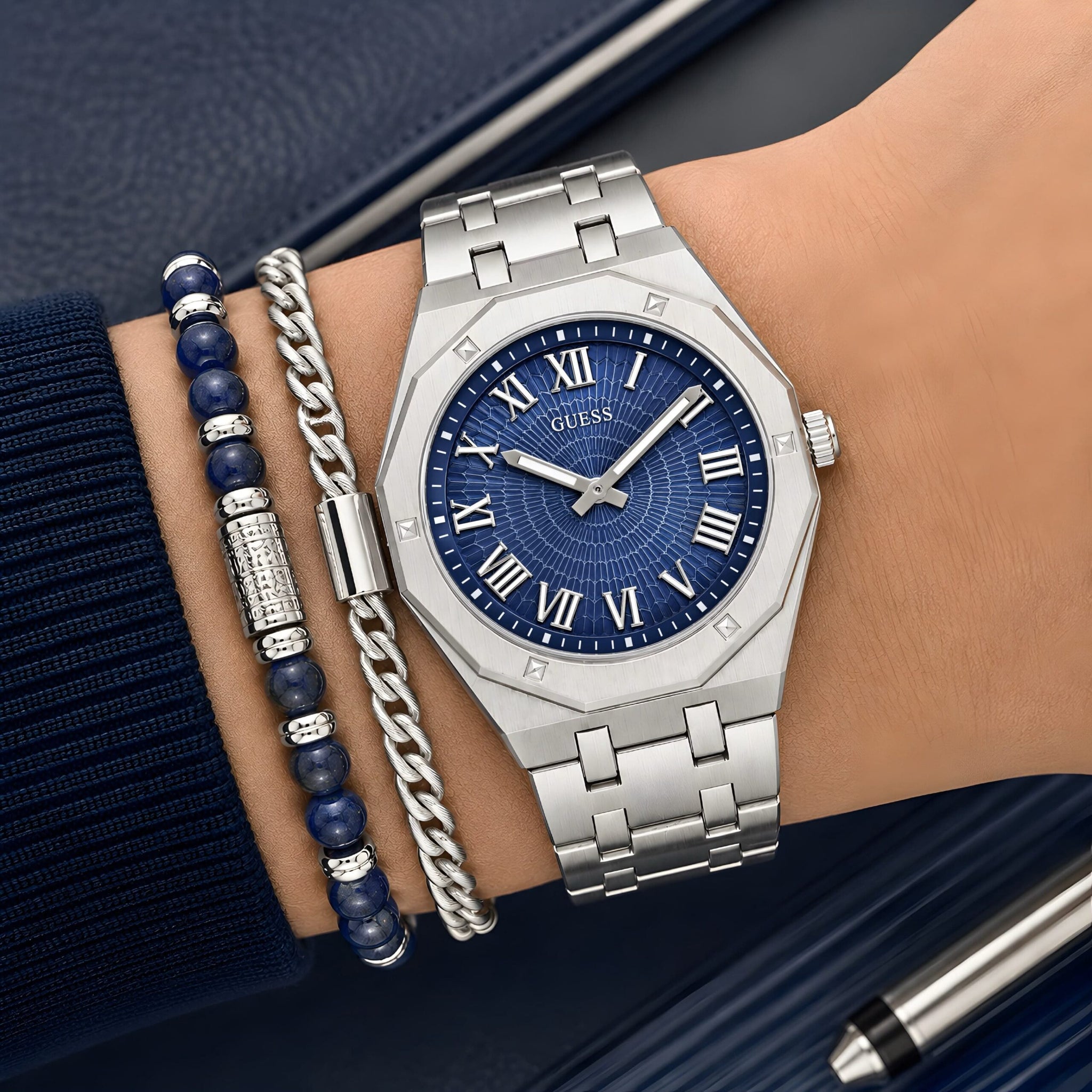 Guess Octagon Roman Blue Quartz