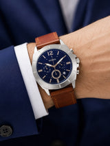 Fossil Silver &amp; Blue Dial Chronograph