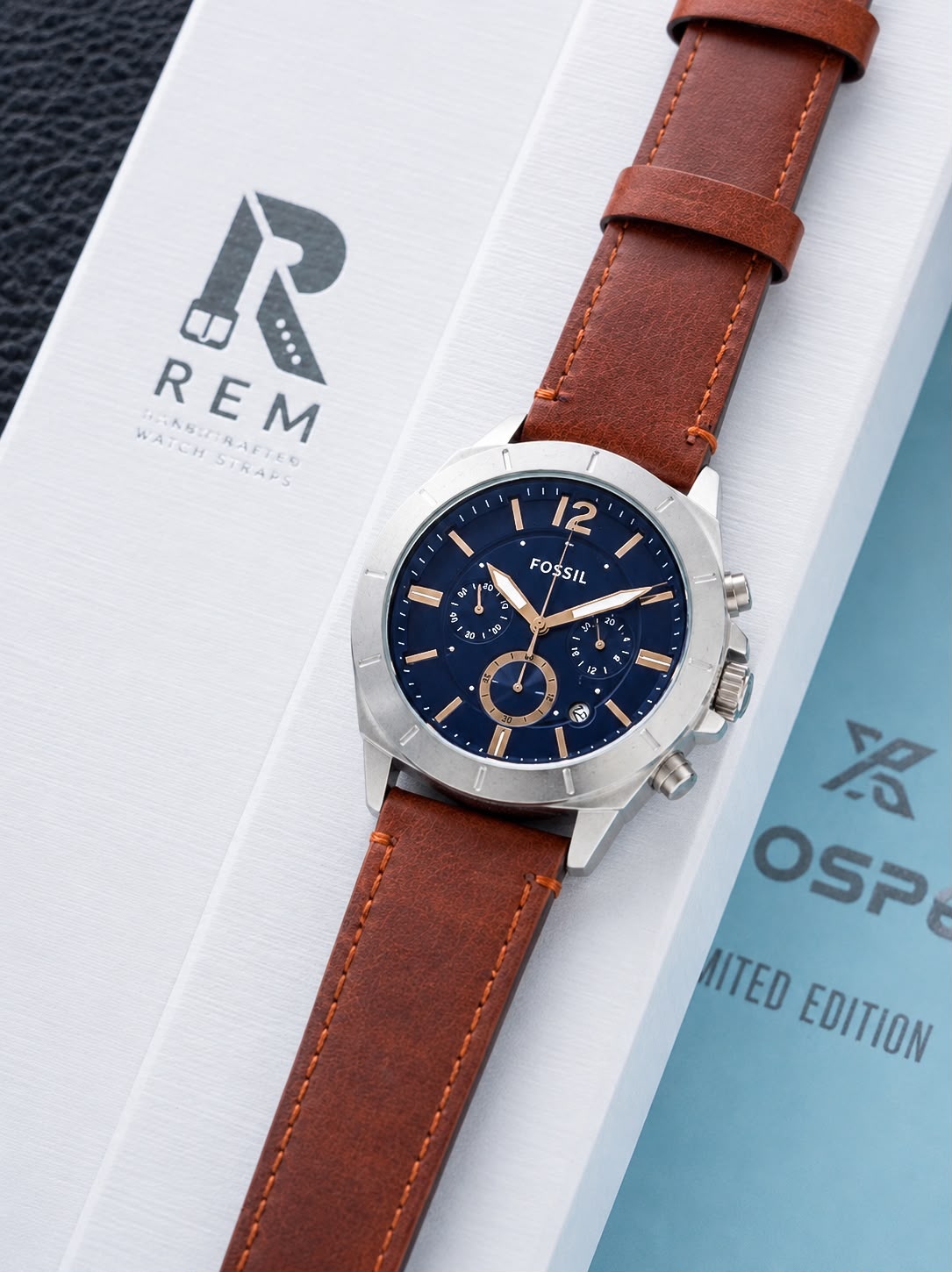 Fossil Silver &amp; Blue Dial Chronograph
