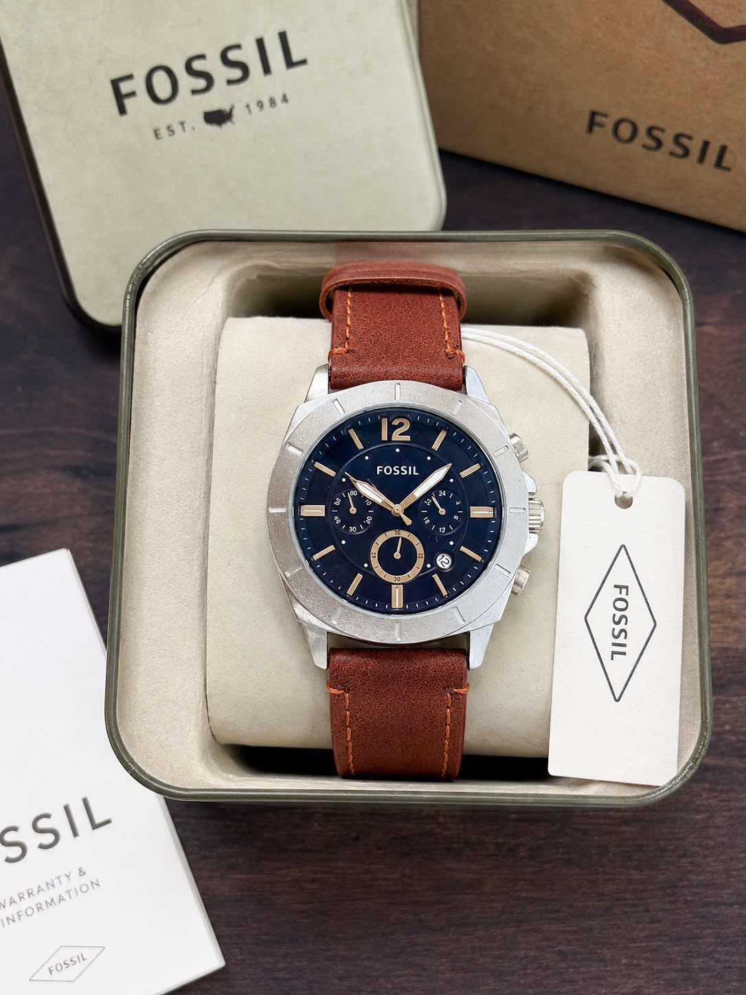 Fossil Silver &amp; Blue Dial Chronograph
