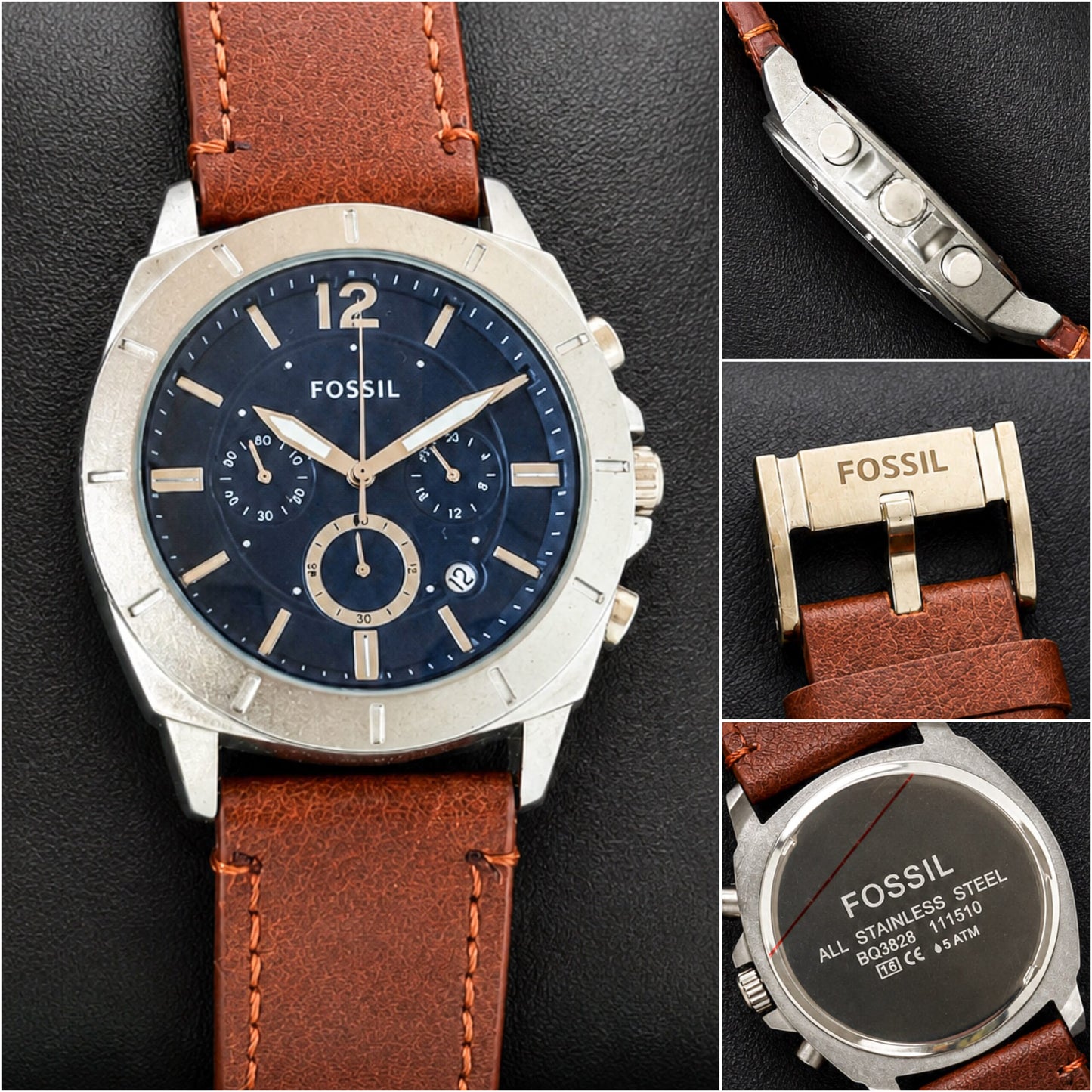 Fossil Silver &amp; Blue Dial Chronograph