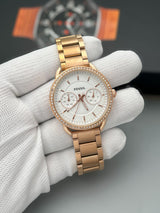 Fossil Skeleton Rose Gold &amp; White Dial