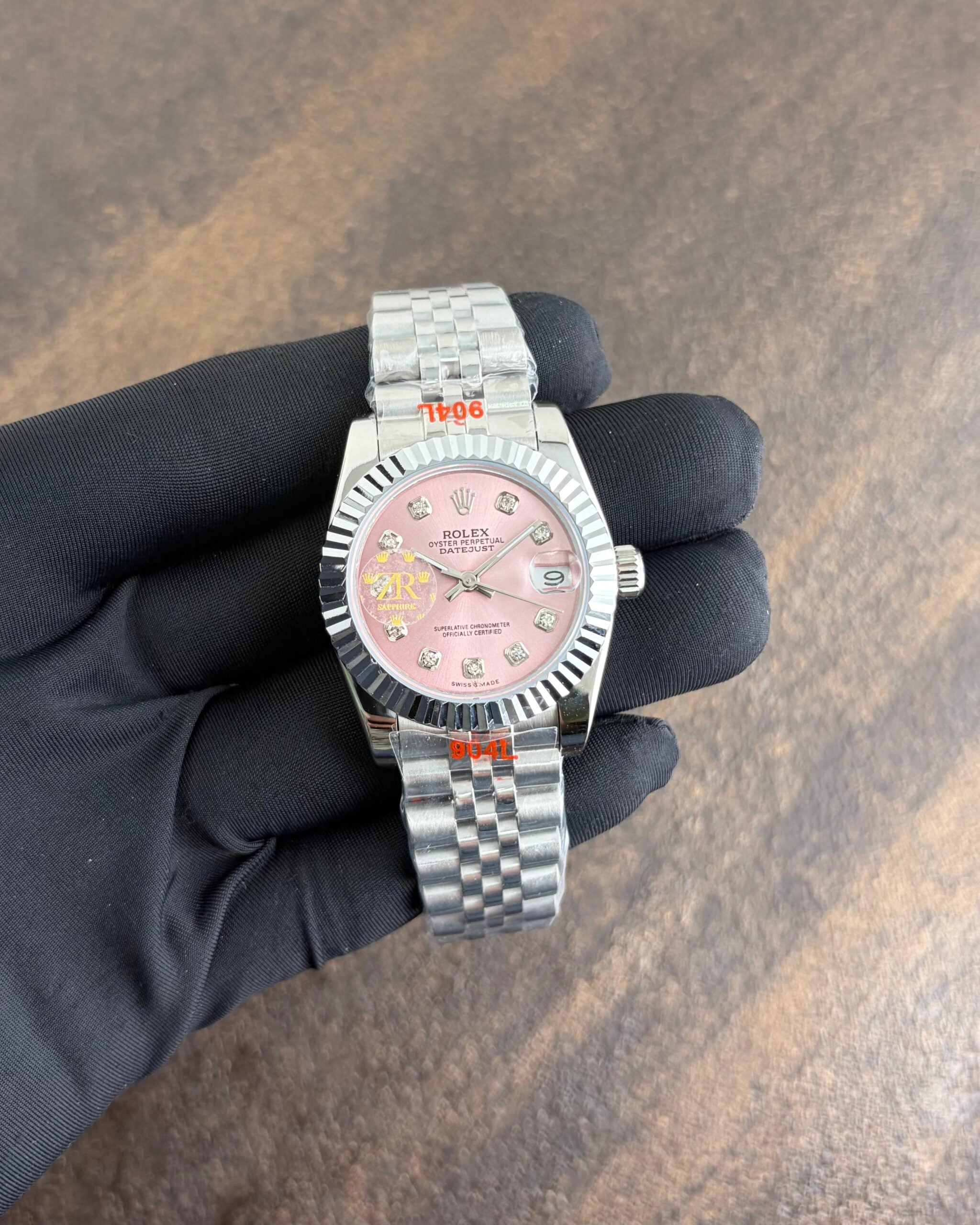 Rolex Oyster Perpetual Pink Silver Diamond Dial