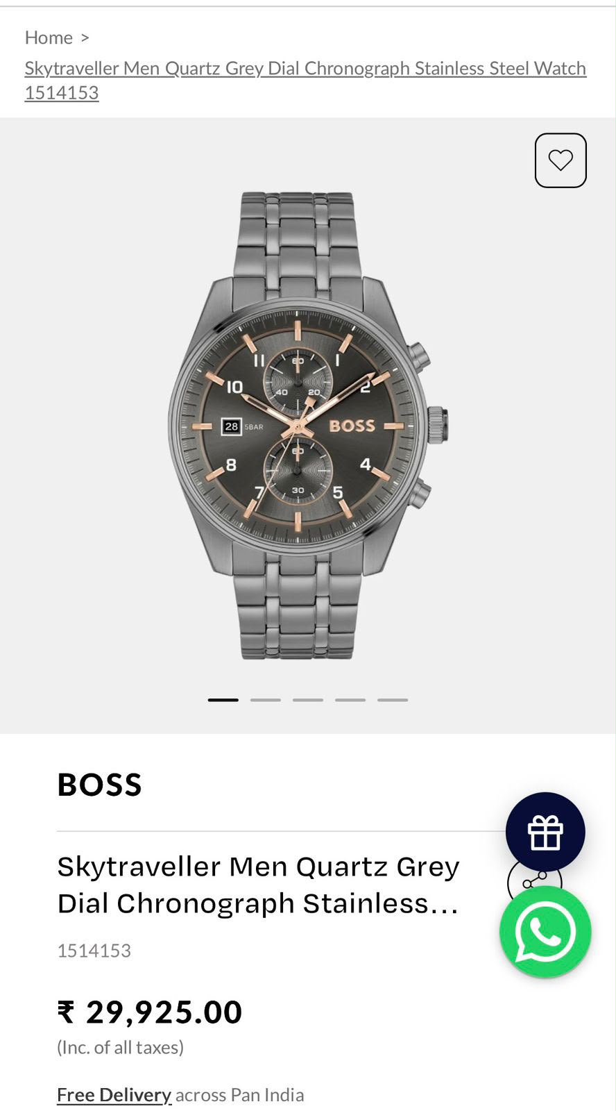 Hugo Boss Skytraveller Grey Quartz Chronograph