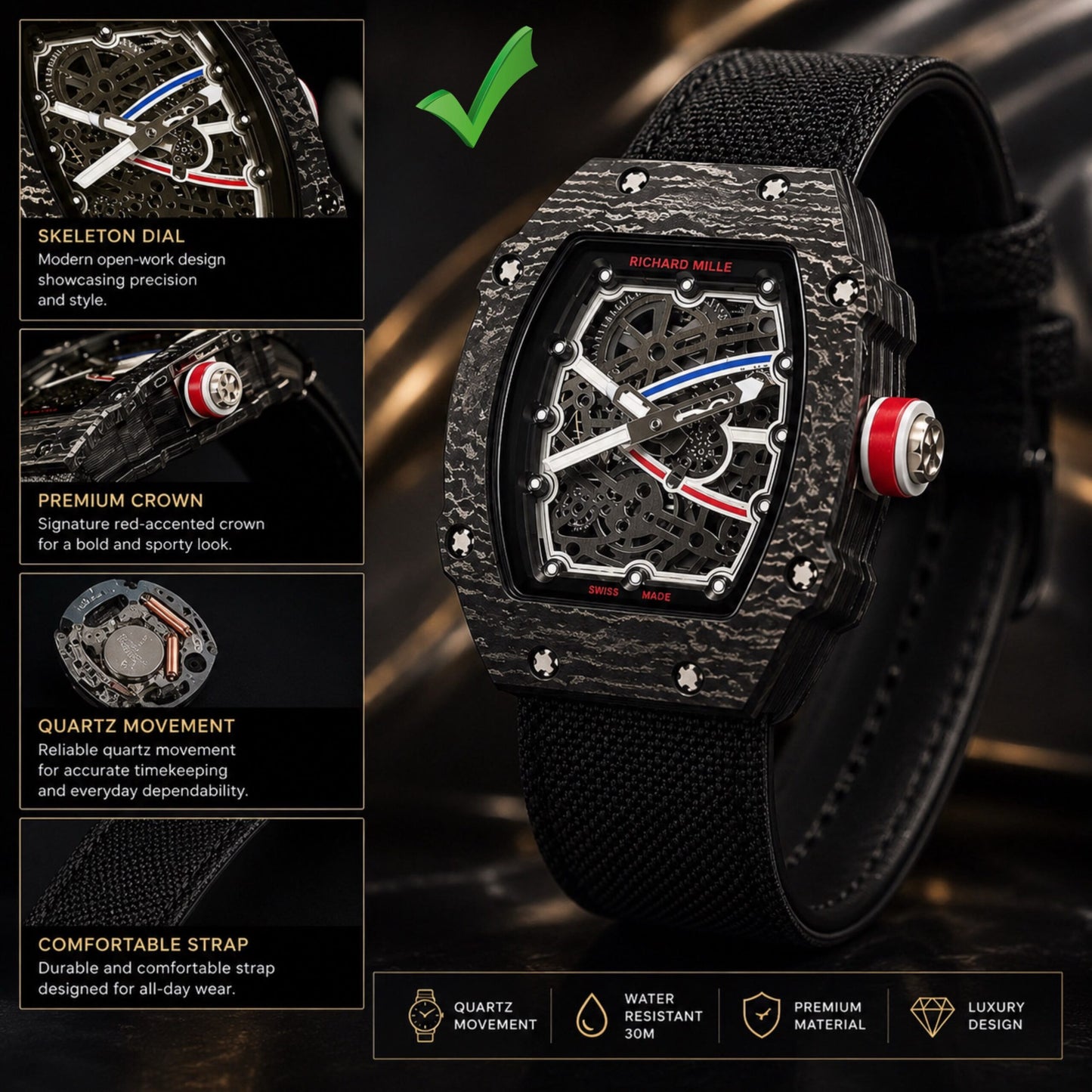 Richard Mille Velcro Black Dial