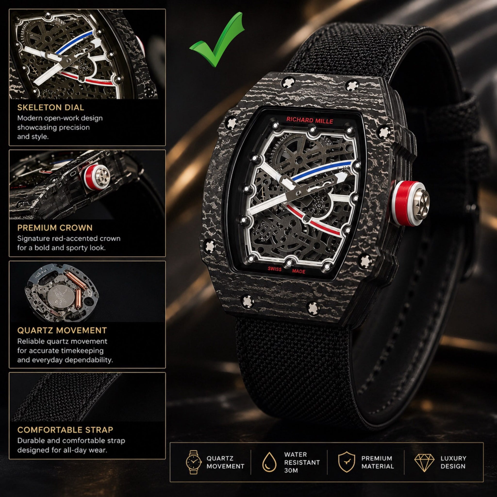 Richard Mille Velcro Black Dial