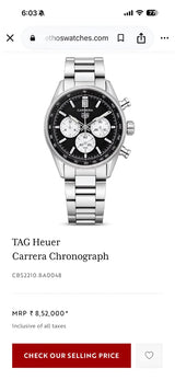 Tag Heuer Carrera Black Panda Dial Chronograph