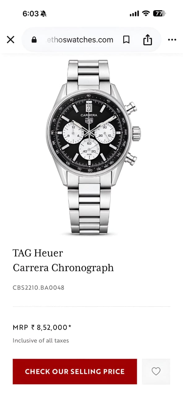 Tag Heuer Carrera Black Panda Dial Chronograph