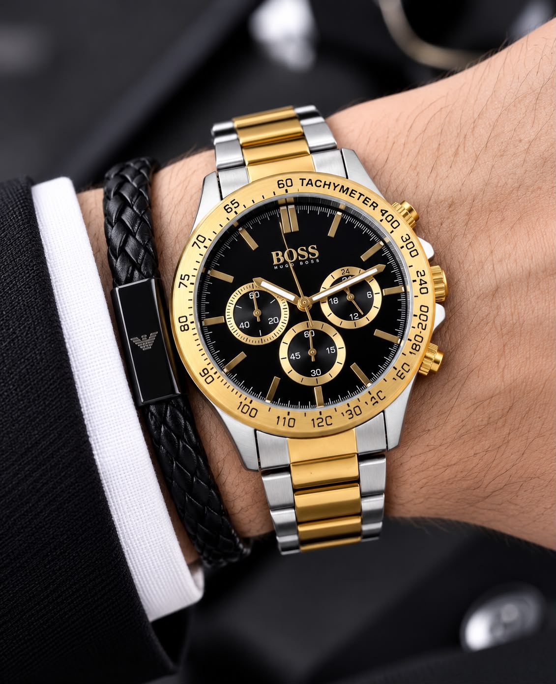 Hugo Boss Chronograph Black Dial Two-Tone Quartz