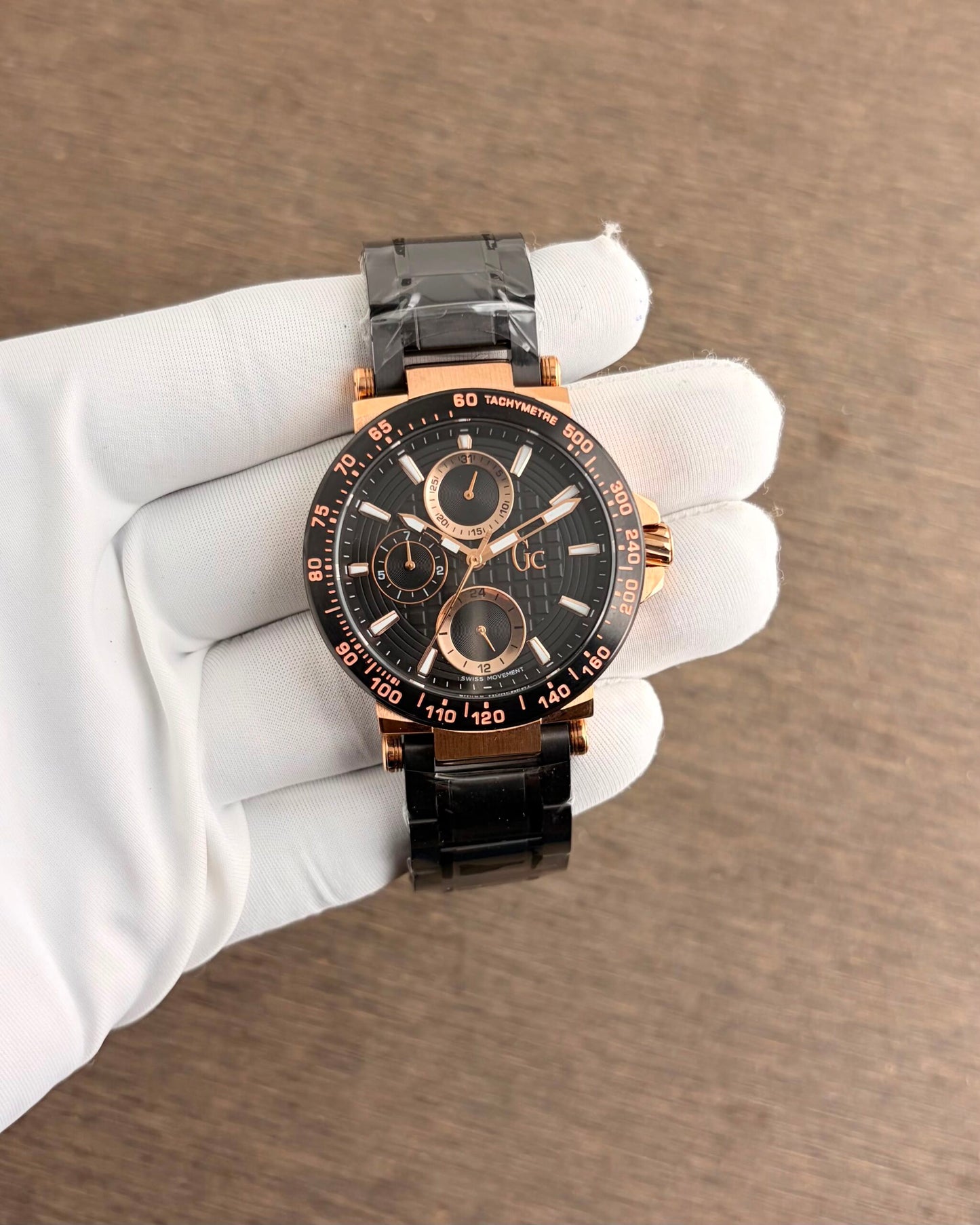 Guess Rose Gold Black Dial Chronograph