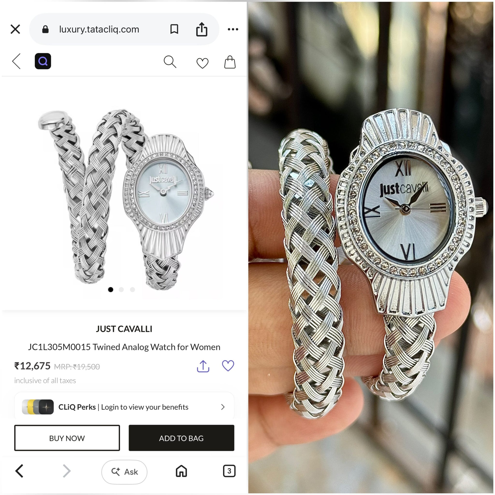 Just Cavalli Twined Coil White Dial Quartz
