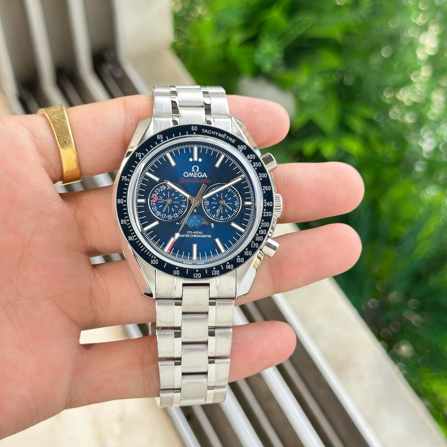 Omega Speedmaster Moonphase Chronograph Blue Dial