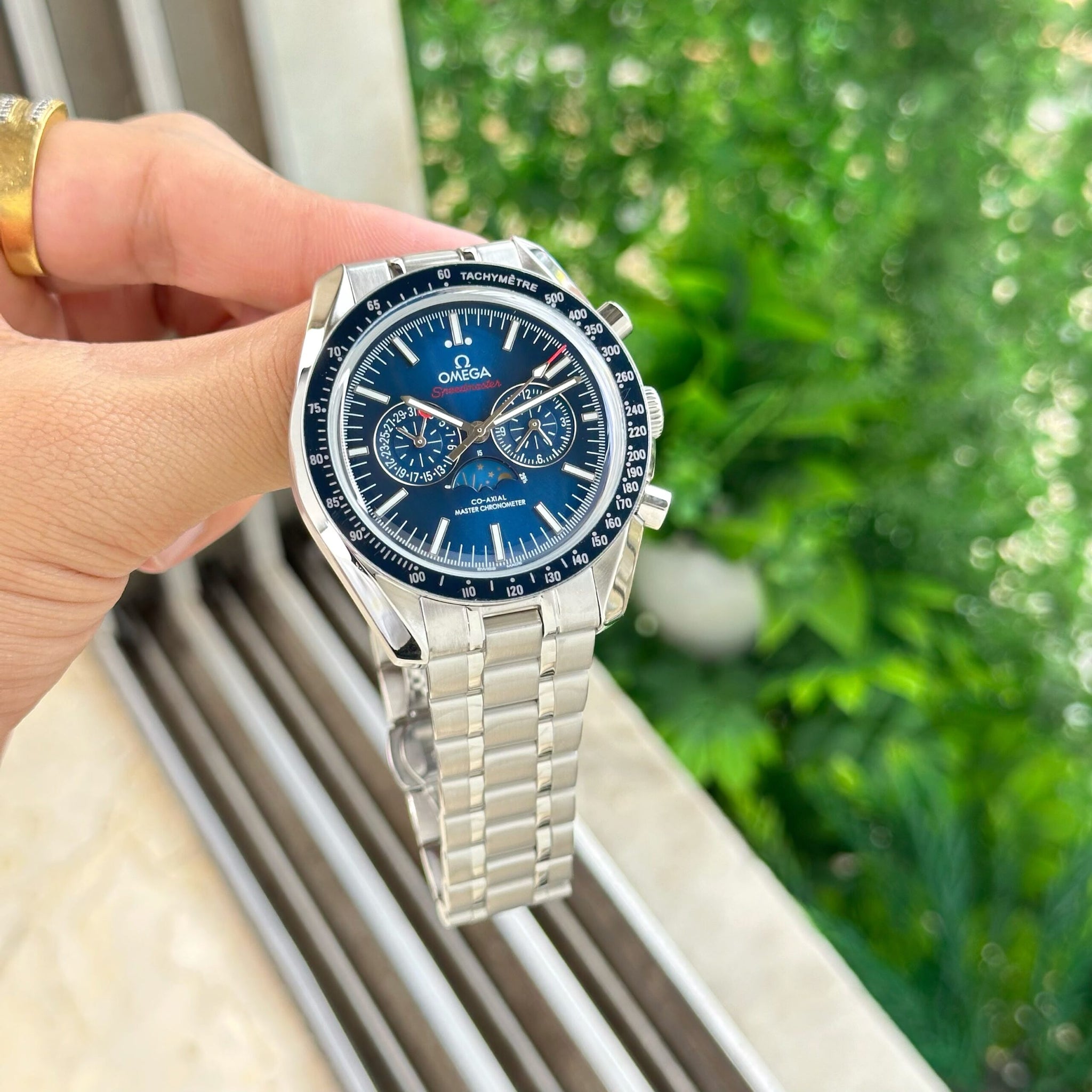Omega Speedmaster Moonphase Chronograph Blue Dial