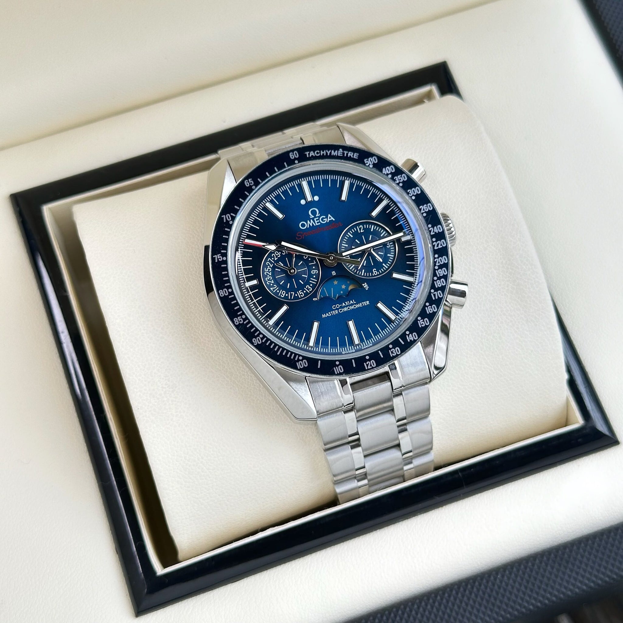 Omega Speedmaster Moonphase Chronograph Blue Dial