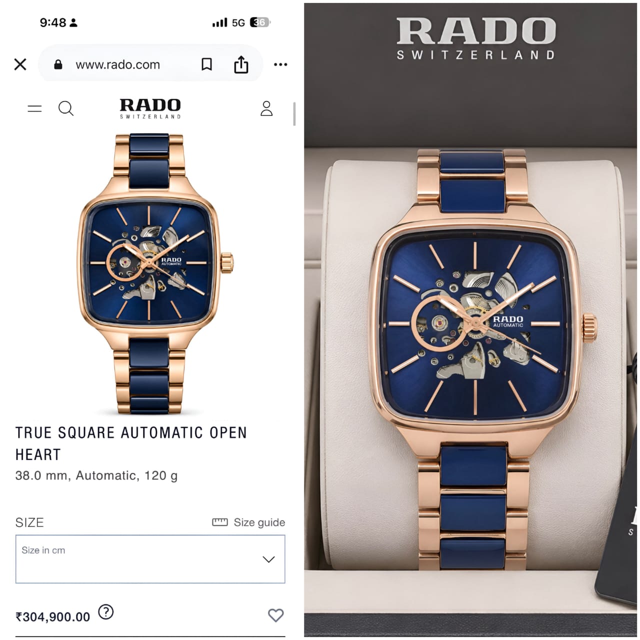Rado True Square Skeleton Automatic Blue Edition