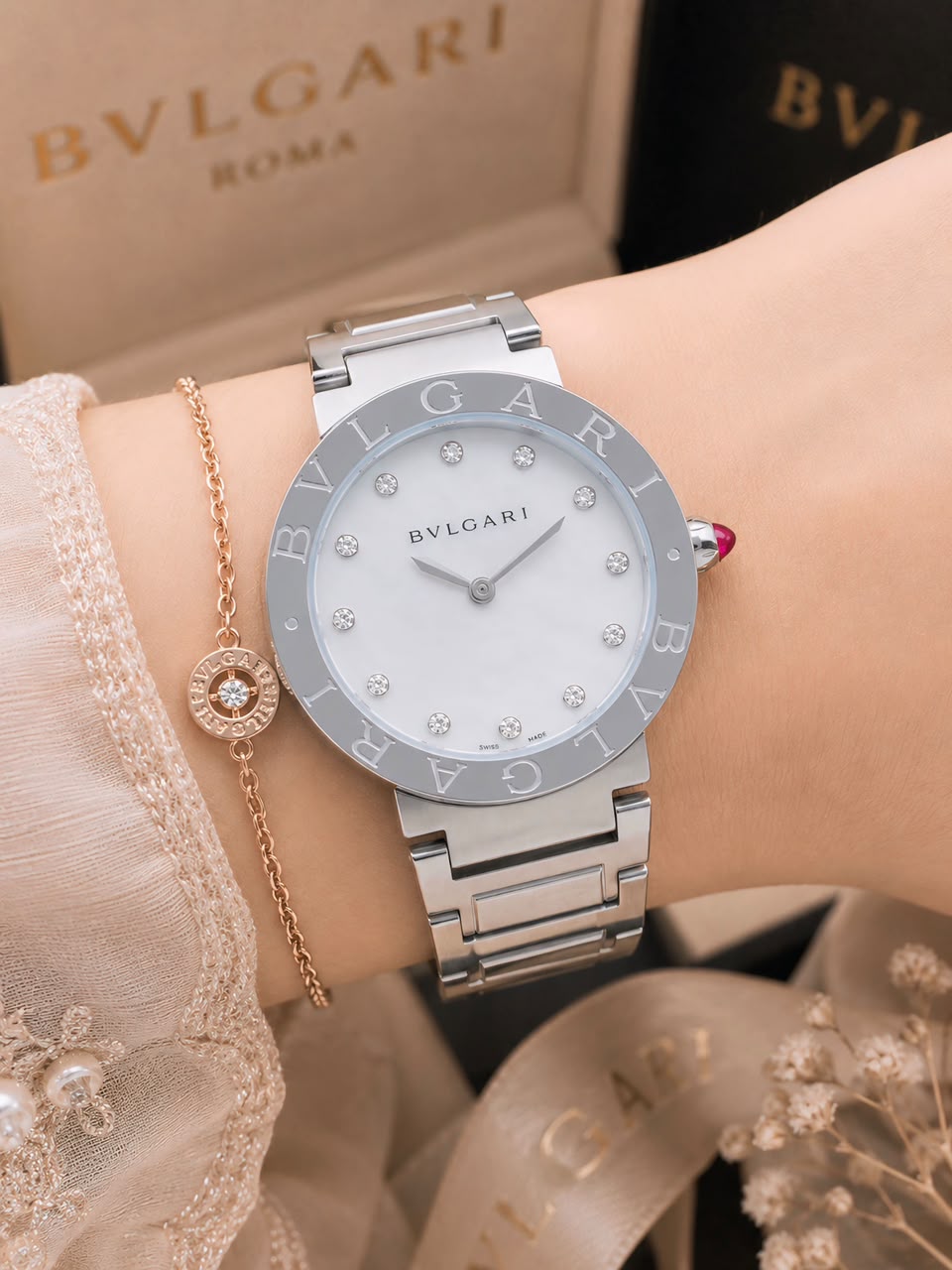Bvlgari Mother of Pearl Silver Diamond Dial