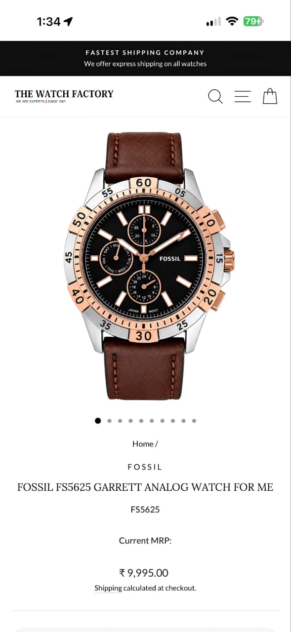 Fossil Garrett Black Dial Chronograph
