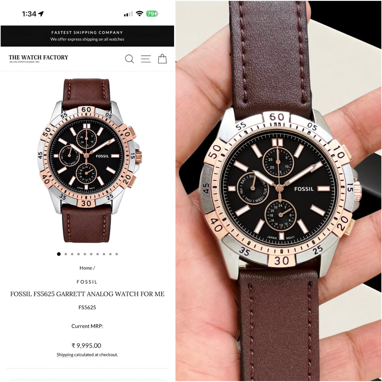 Fossil Garrett Black Dial Chronograph