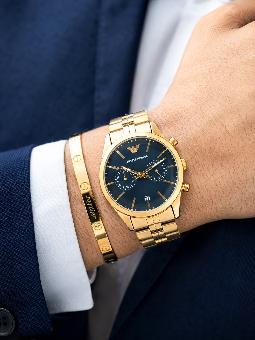 Emporio Armani Gold Chronograph Blue Dial