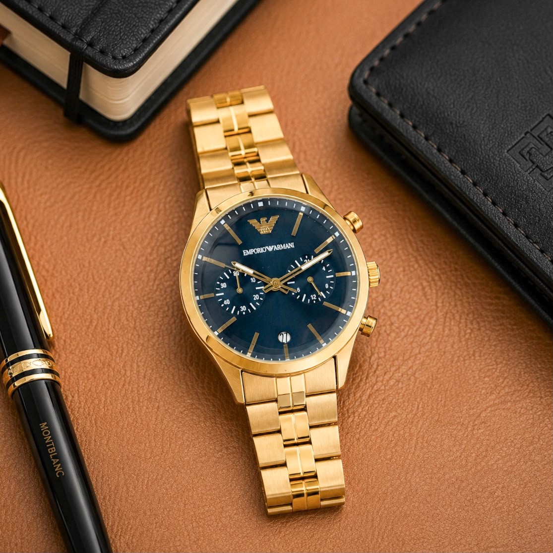 Emporio Armani Gold Chronograph Blue Dial