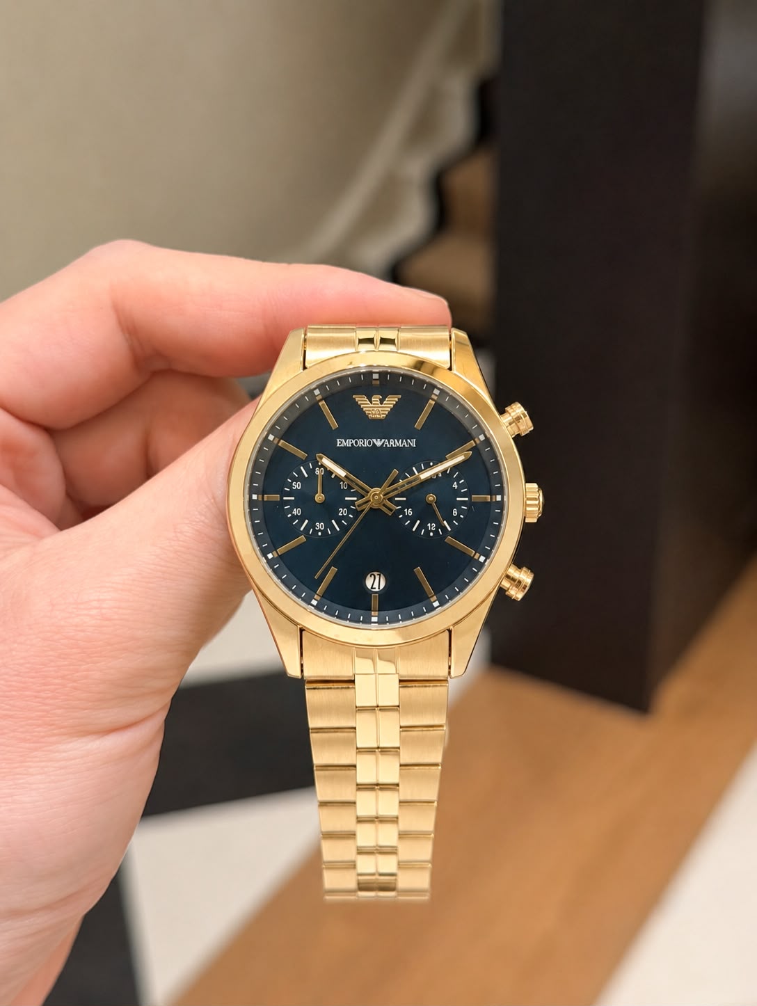 Emporio Armani Gold Chronograph Blue Dial