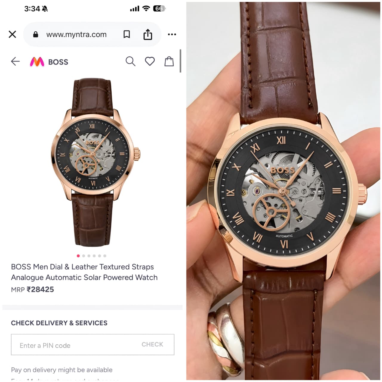 Boss Automatic Black Textured Dial Skeleton