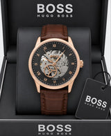 Boss Automatic Black Textured Dial Skeleton