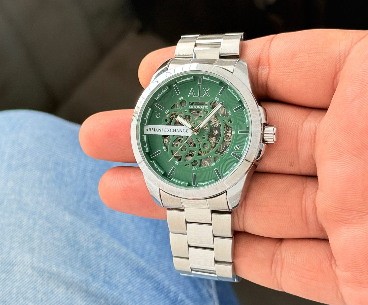 Armani Exchange Automatic Green Skeleton Dial