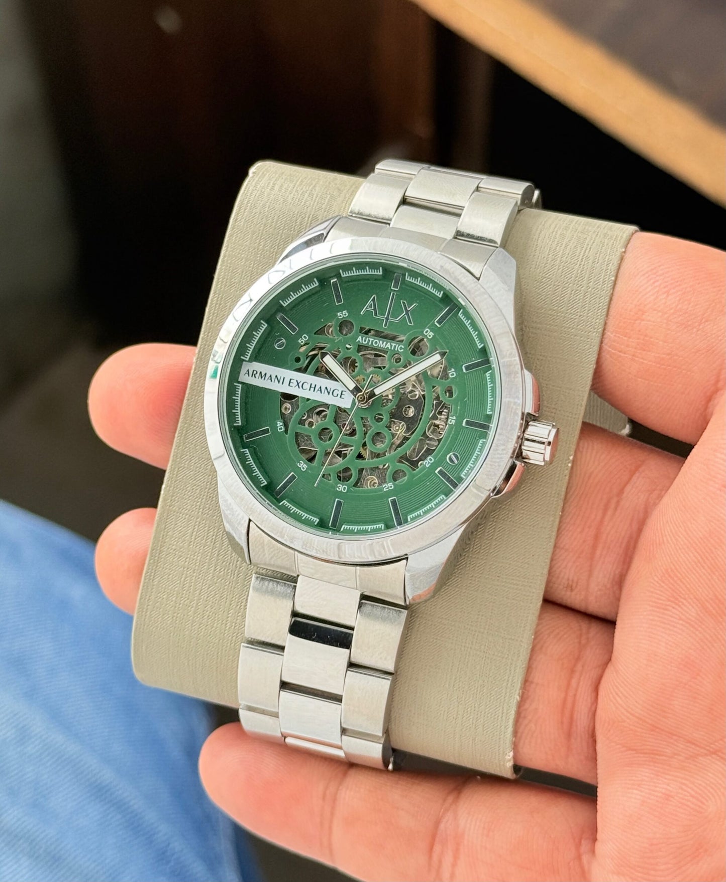 Armani Exchange Automatic Green Skeleton Dial
