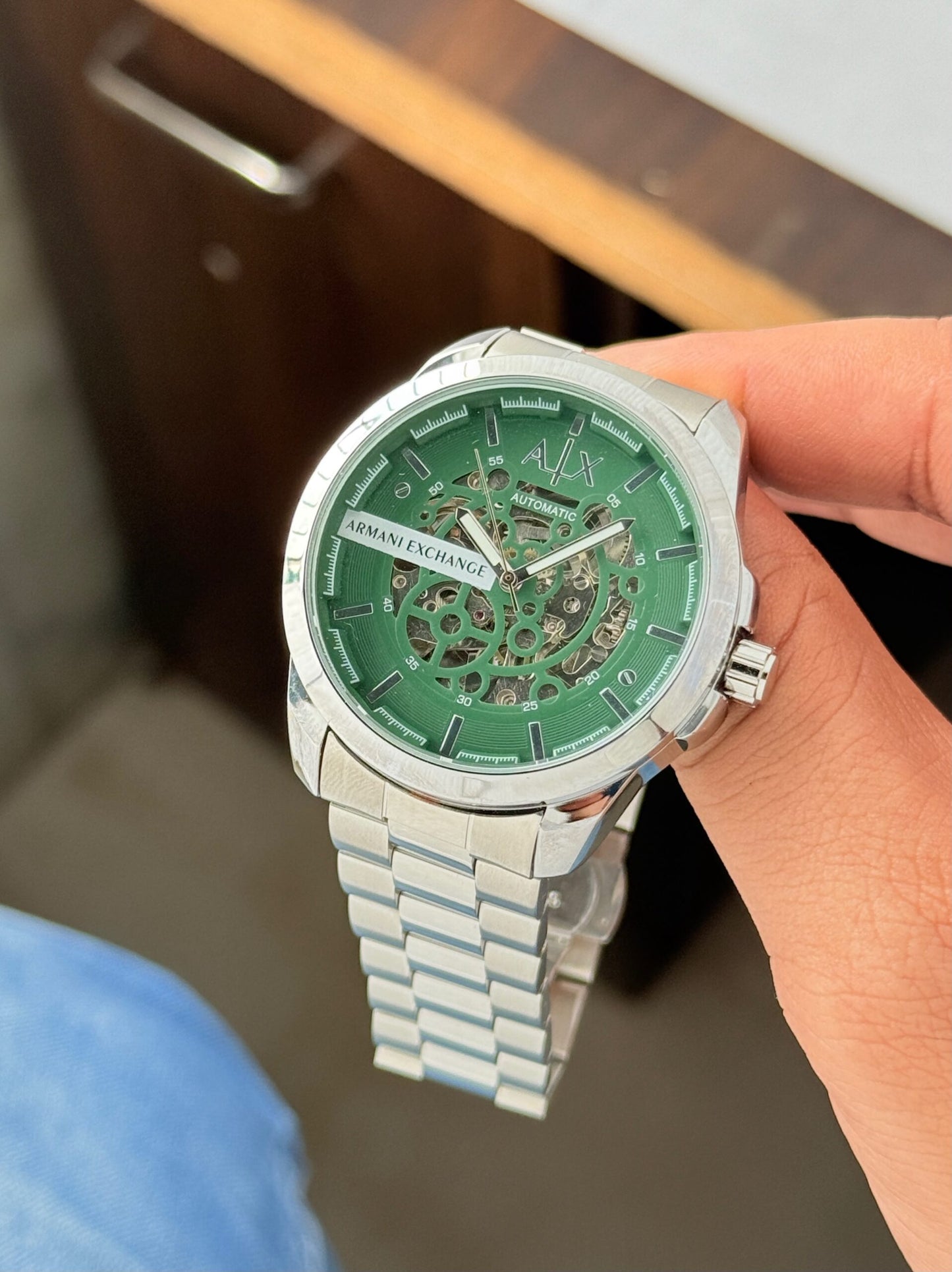 Armani Exchange Automatic Green Skeleton Dial