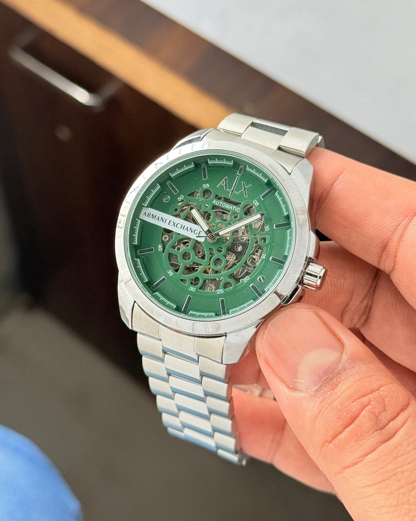 Armani Exchange Automatic Green Skeleton Dial