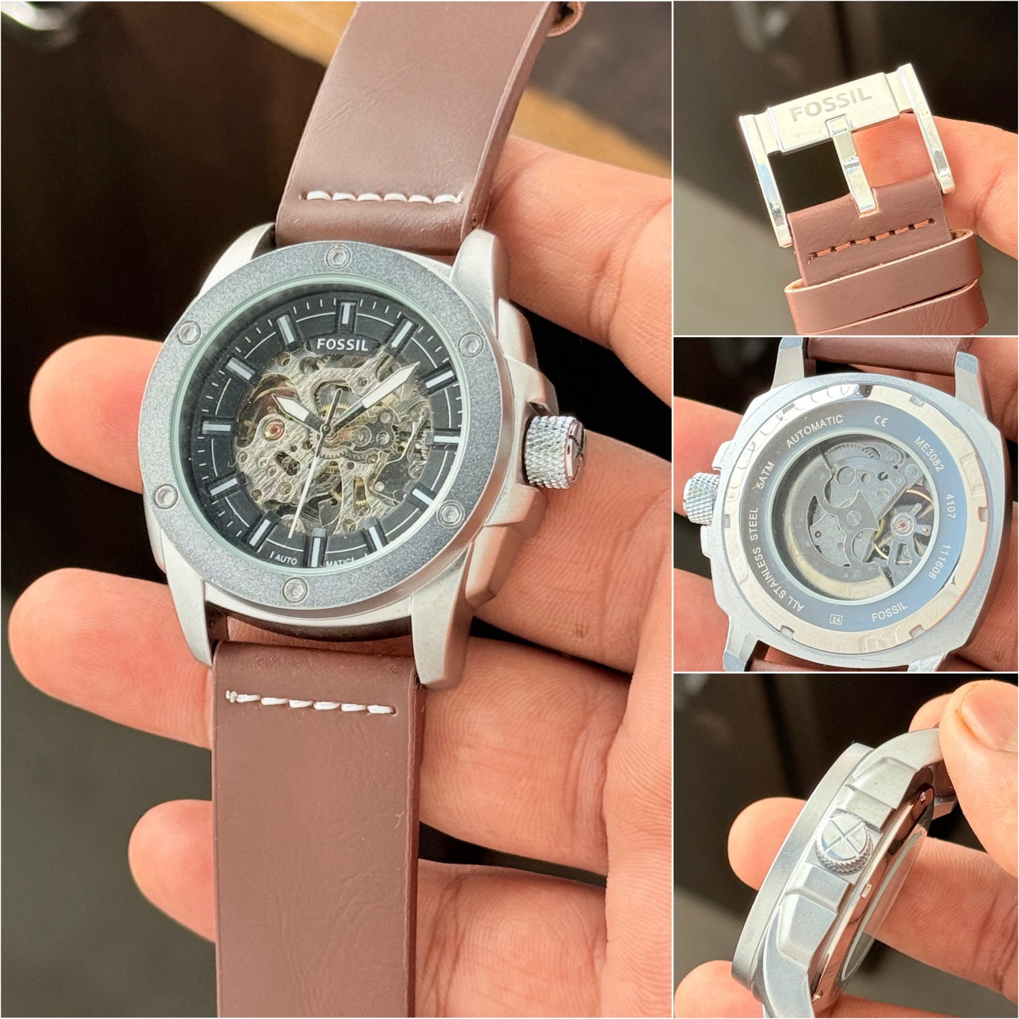 Fossil Automatic Grey Skeleton Dial