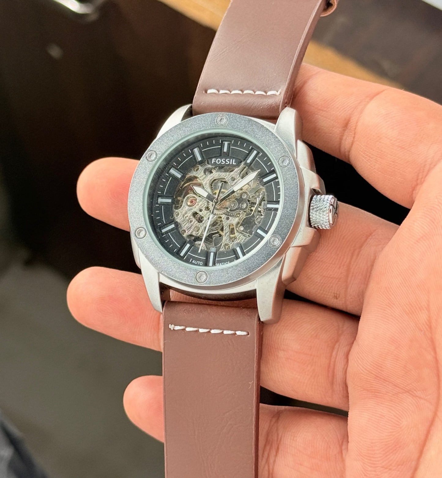 Fossil Automatic Grey Skeleton Dial