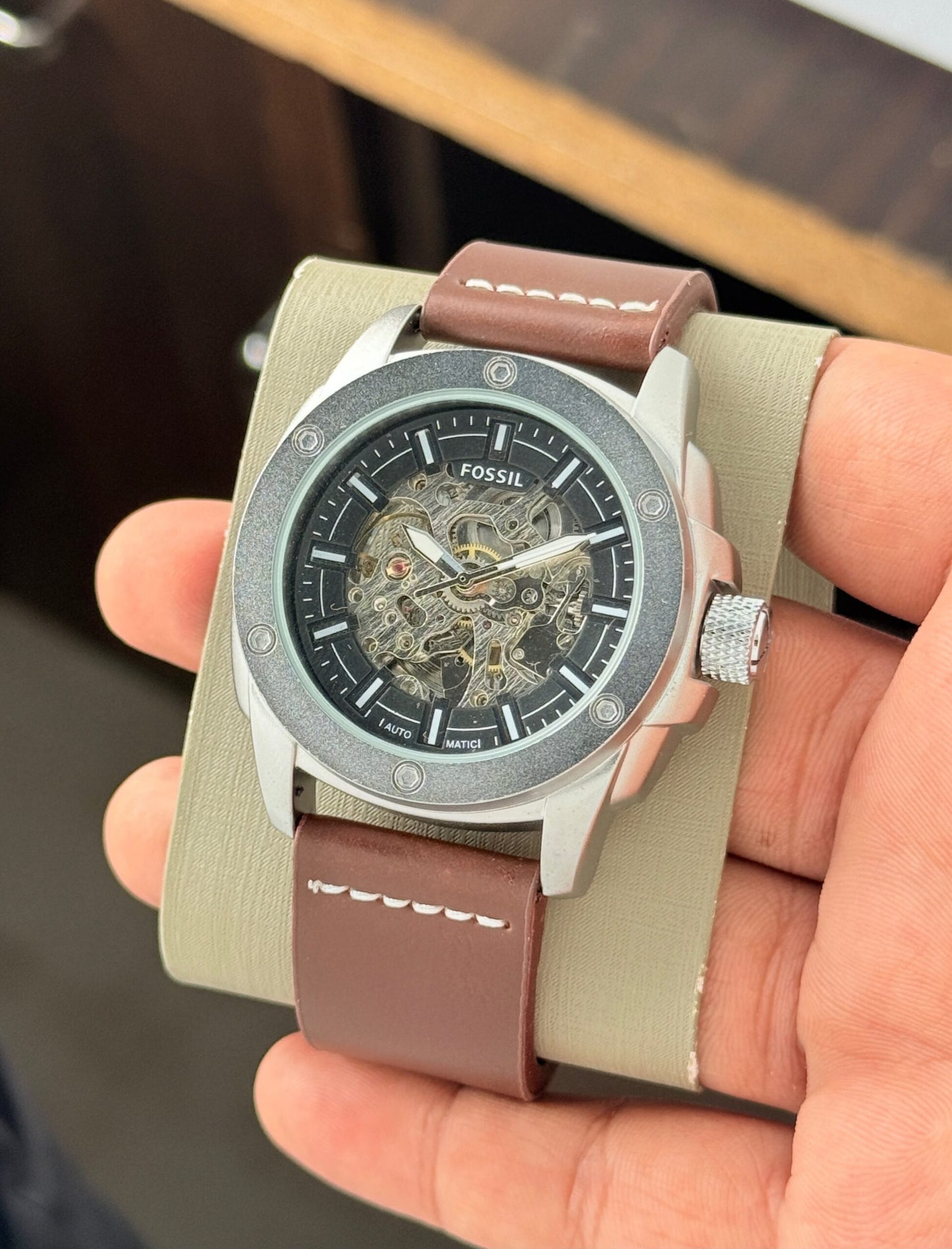 Fossil Automatic Grey Skeleton Dial