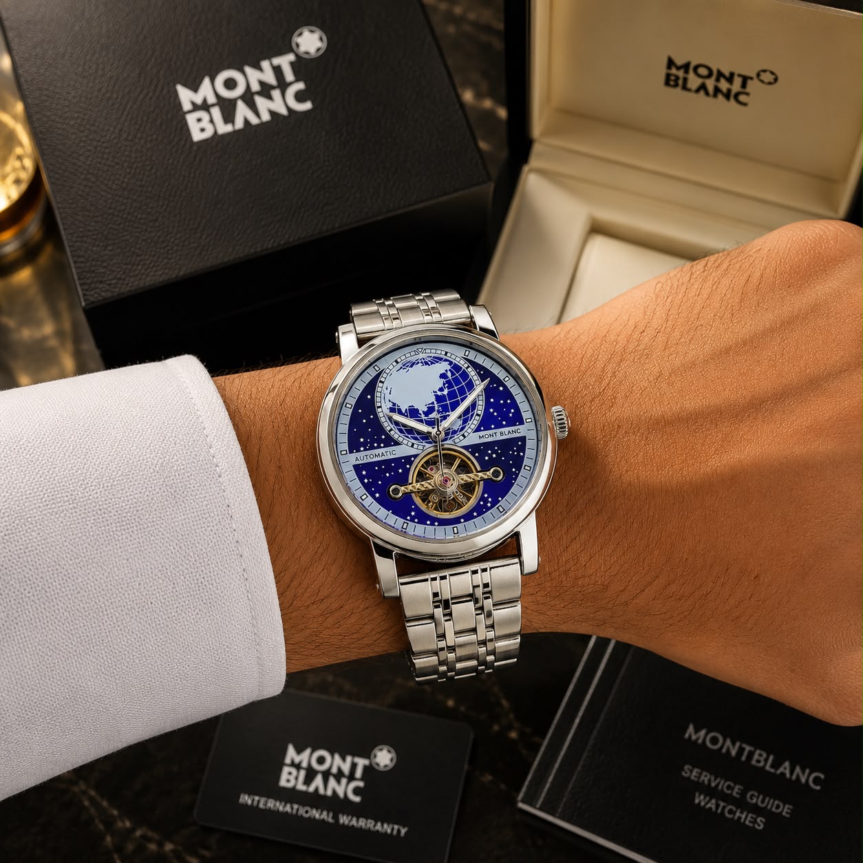 Montblanc Heritage World Map Automatic Blue Dial