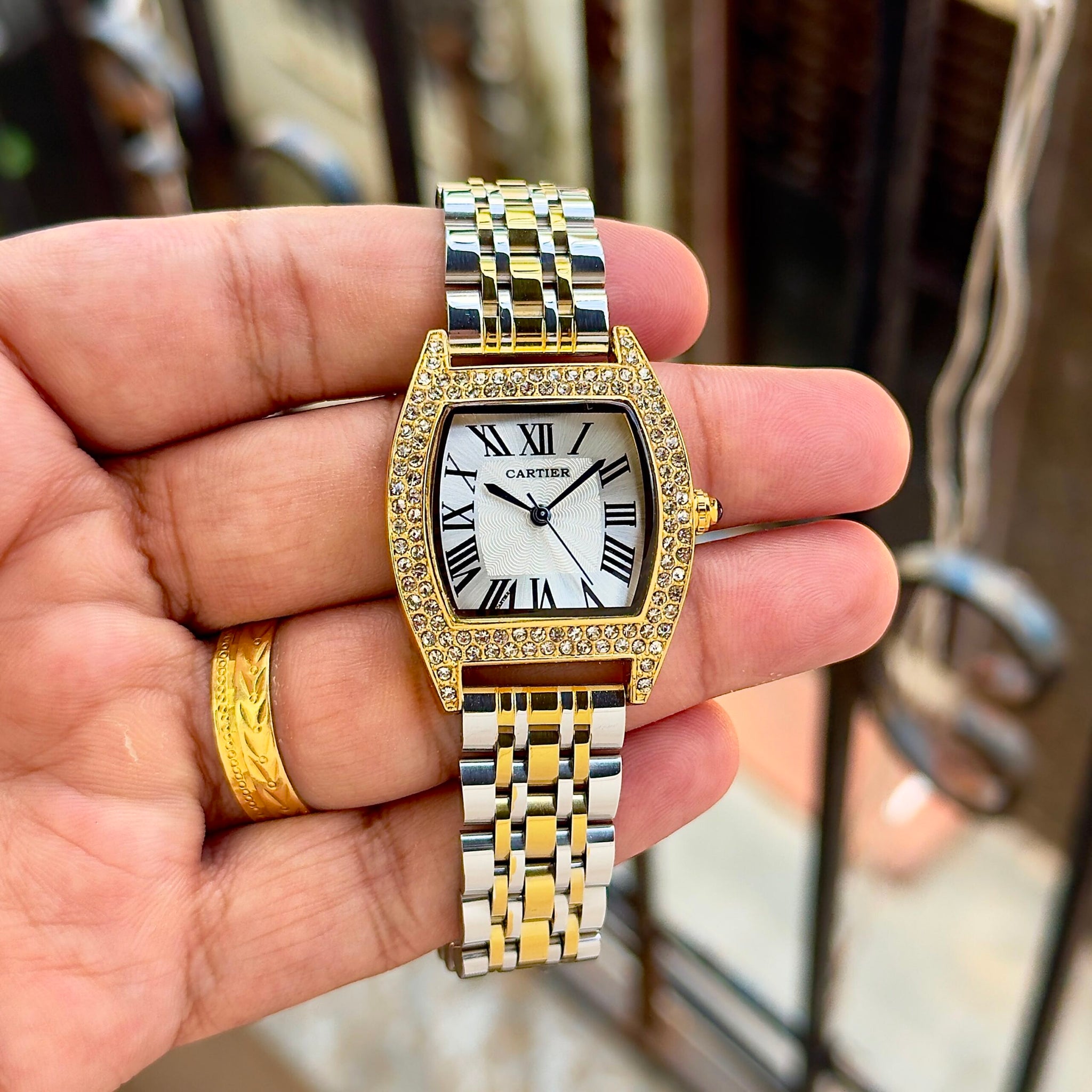 Cartier Tortue Style White Guilloche Dial