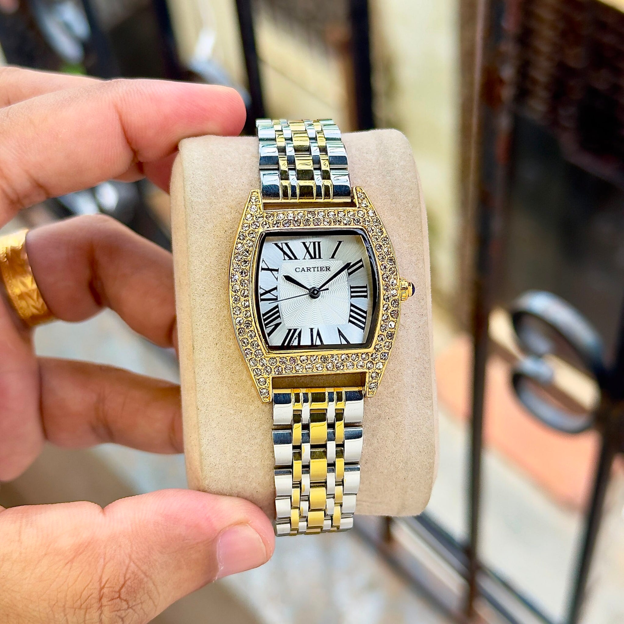 Cartier Tortue Style White Guilloche Dial