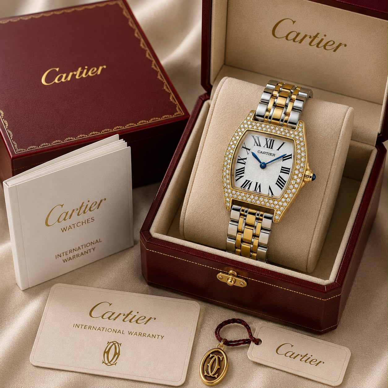 Cartier Tortue Style White Guilloche Dial