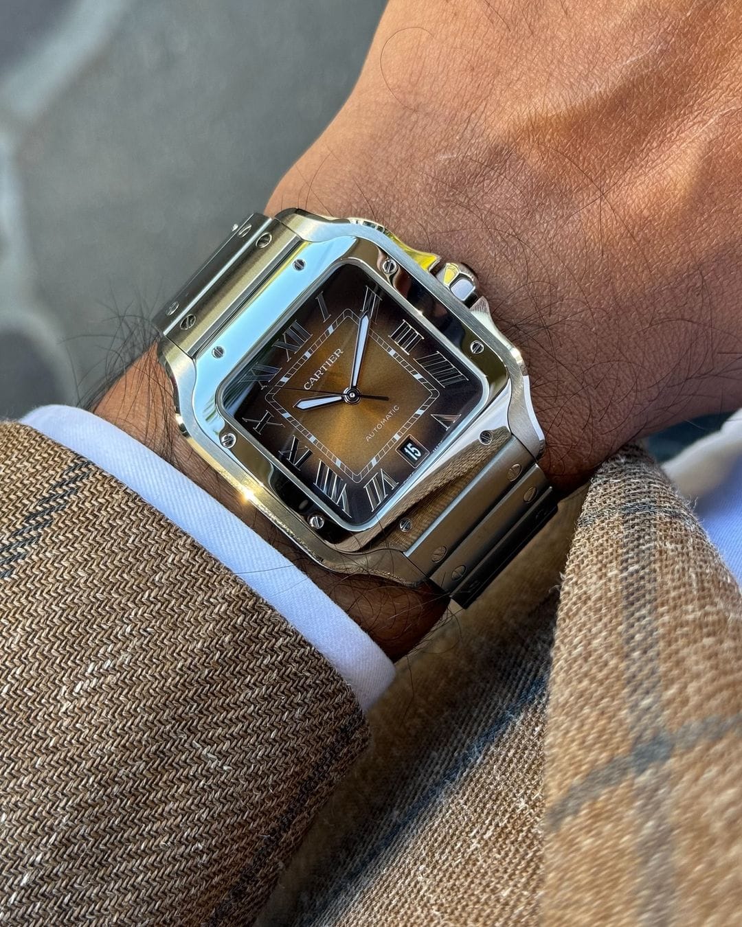 Cartier Santos De Silver Brown Dial Automatic
