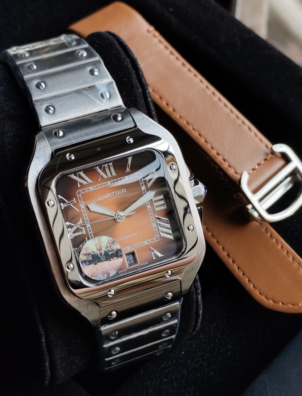 Cartier Santos De Silver Brown Dial Automatic
