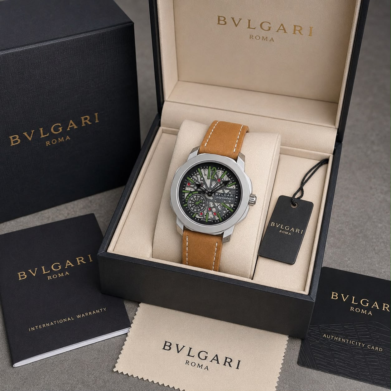 Bvlgari Open Heart Black Skeleton Dial Quartz